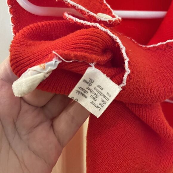 Vintage Absorba Red Cherry Sweater One Piece Footed Romper Girls Size 6 Months - Picture 8 of 14